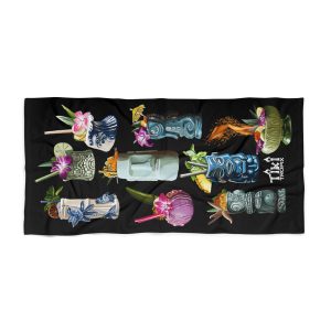 Black Tiki Drinks Beach Towel